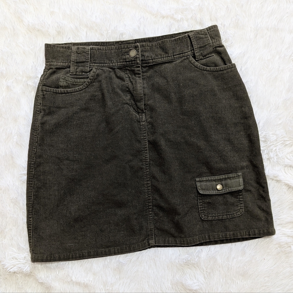Y2K Willi Smith Olive Green Corduroy Cargo Pocket Utility Fall Mini Skirt 6